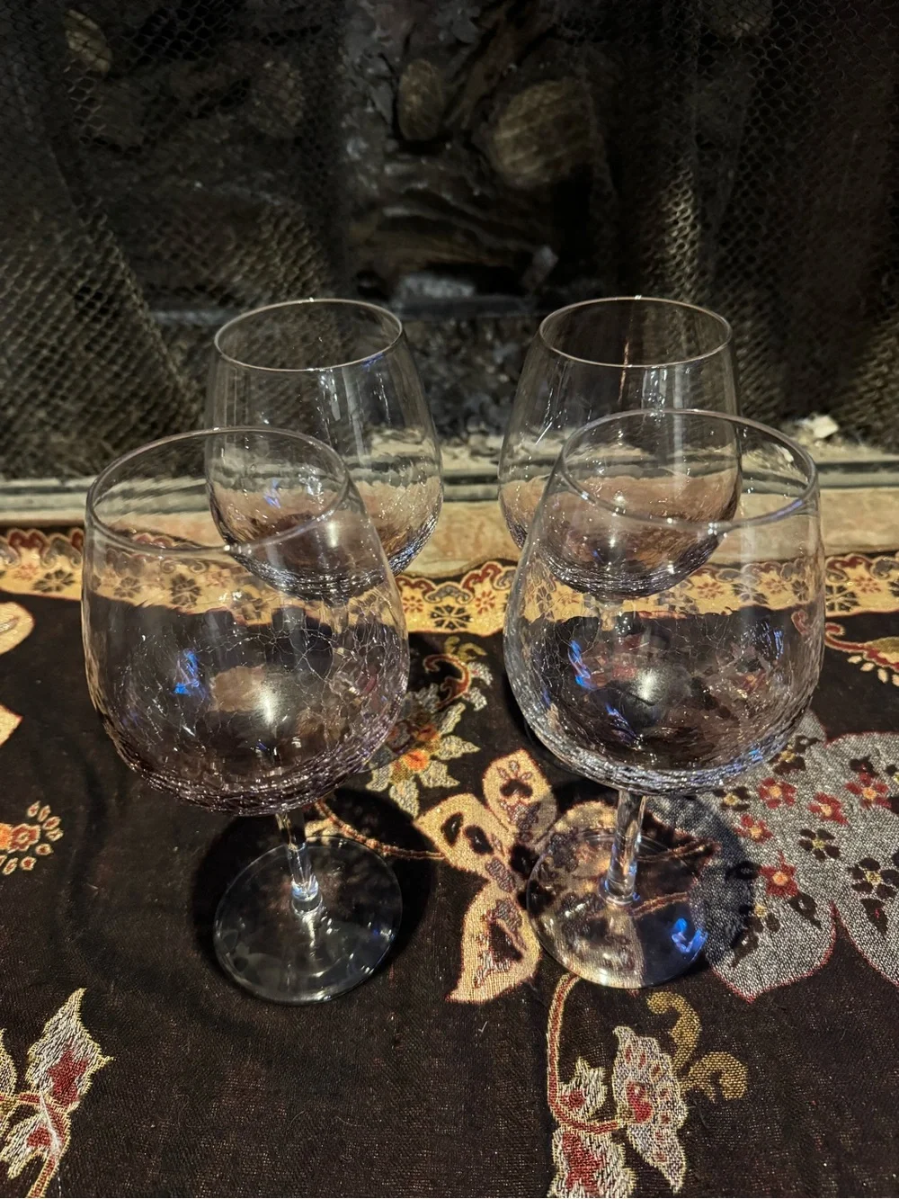 Pier 1 Amethyst Crackle Glass Wine Goblets Balloon Glasses Purple